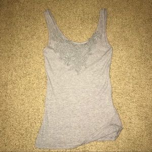 Grey embroidered tank top